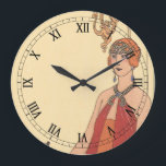 Vintage Musik, Art Deco Pianist Musiker Sänger Große Wanduhr<br><div class="desc">Vintage Illustrationskunst Deko feines künstlerisches musikalisches Design mit einem Pianisten,  der Klavier spielt,  und einem Sänger,  der kurz davor ist,  mit Musik zu singen und aufzutreten. Die Frauen tragen ein klassisches 20er Jahre Flatterkleid in modischer Kleidung. Inkantation von George Barbier. 1922</div>