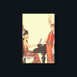 Vintage Musik, Art Deco Pianist Musiker Sänger Leinwanddruck<br><div class="desc">Vintage Illustrationskunst Deko feines künstlerisches musikalisches Design mit einem Pianisten,  der Klavier spielt,  und einem Sänger,  der kurz davor ist,  mit Musik zu singen und aufzutreten. Die Frauen tragen ein klassisches 20er Jahre Flatterkleid in modischer Kleidung. Inkantation von George Barbier. 1922</div>