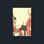 Vintage Musik, Art Deco Pianist Musiker Sänger Leinwanddruck<br><div class="desc">Vintage Illustrationskunst Deko feines künstlerisches musikalisches Design mit einem Pianisten,  der Klavier spielt,  und einem Sänger,  der kurz davor ist,  mit Musik zu singen und aufzutreten. Die Frauen tragen ein klassisches 20er Jahre Flatterkleid in modischer Kleidung. Inkantation von George Barbier. 1922</div>