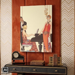 Vintage-Musik, Art Deco Pianist Musiker Sänger Leinwanddruck