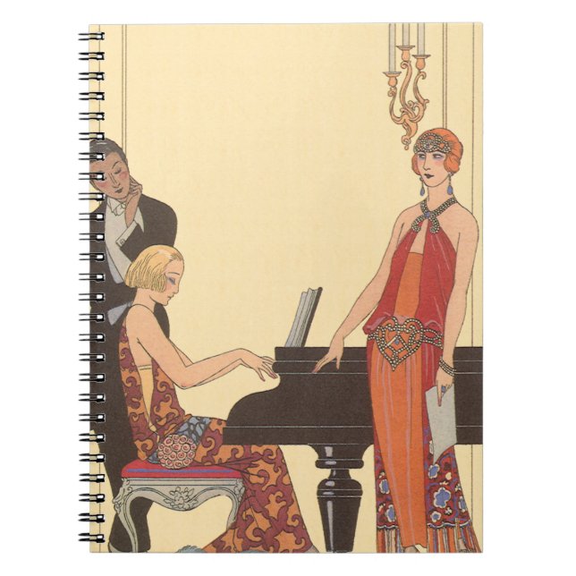 Vintage Musik, Art Deco Pianist Musiker Sänger Notizblock (Vorderseite)