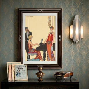 Vintage-Musik, Art Deco Pianist Musiker Sänger Poster