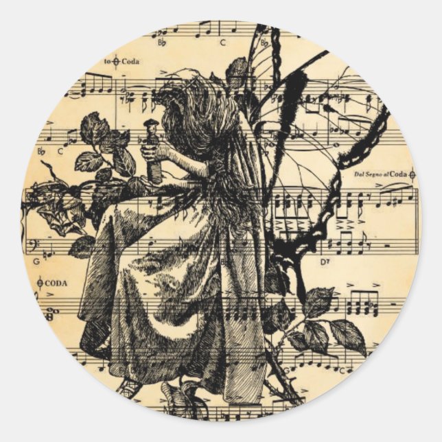 Vintage Musik Runder Aufkleber (Vorderseite)