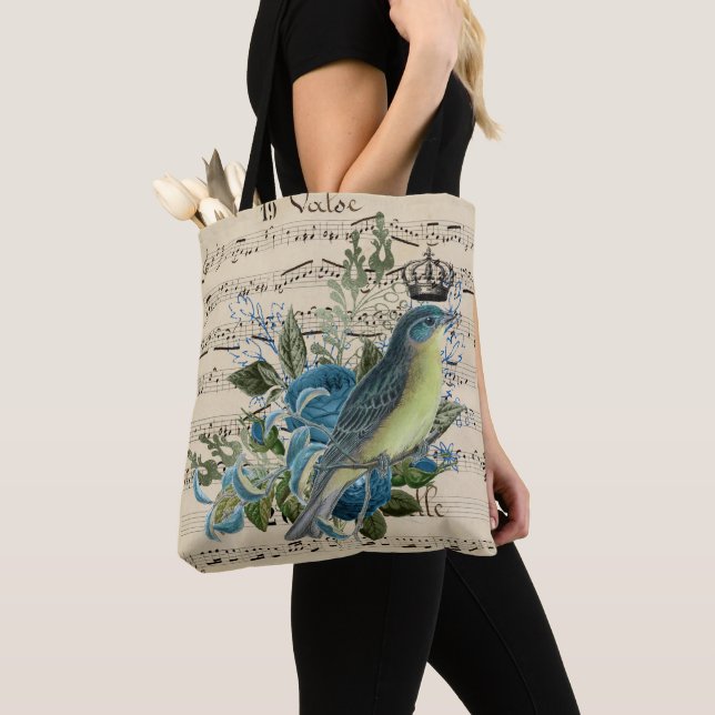 Vintage Musik und Blue Bird Collage Tasche (Von Nahem)