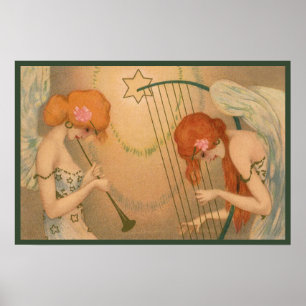 Vintage-Musik viktorianische Engel Musiker Flöte H Poster