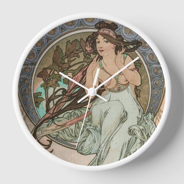 Vintage Musik von Les Arts von Alphonse Mucha Uhr (Vorderseite)
