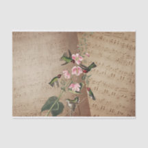 Vintage Musikblätter, Humming Vögel, rosa Blume