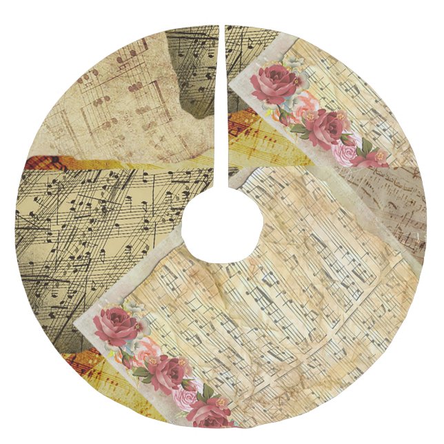 Vintage Musikblätter Rose Weihnachtsbaumrock Polyester Weihnachtsbaumdecke (Vorderseite)