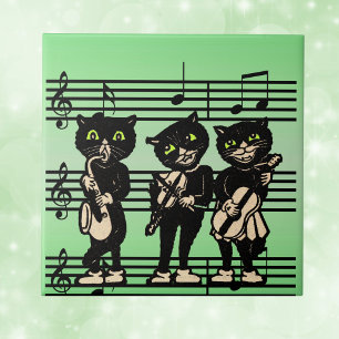 Vintage-Musiker Schwarze Katzen Musiknoten Fliese