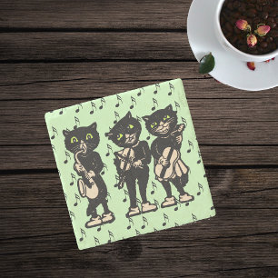 Vintage-Musiker Schwarze Katzen Musiknoten Steinuntersetzer
