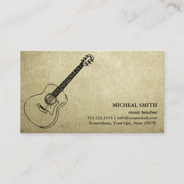 Vintage Musikgitarre Elegante Business-Karte Visitenkarte (Vorderseite)