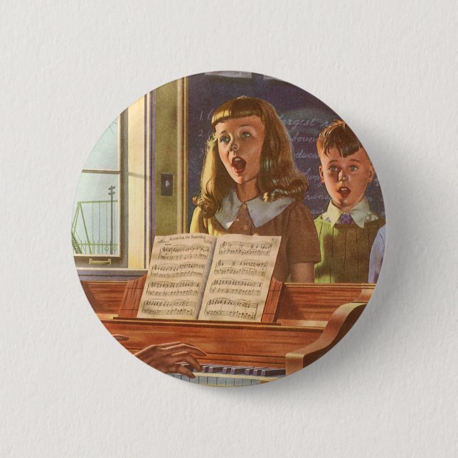 Vintage Musiklehrerin Unterricht Schüler/innen am  Button (Vorderseite)
