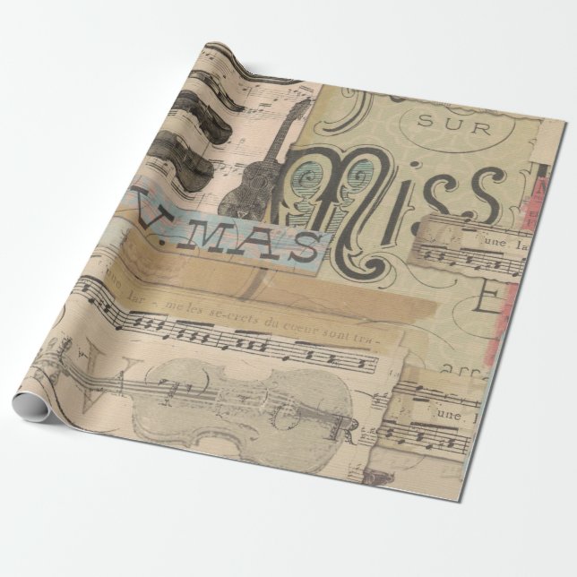 Vintage Musiknote Gitarre Geige Mustermusiker Geschenkpapier (Ungerollt)