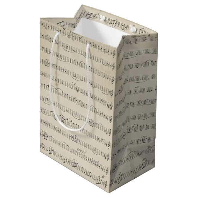 Vintage Musiknote Mittlere Geschenktüte (Rückseite Schrägansicht)
