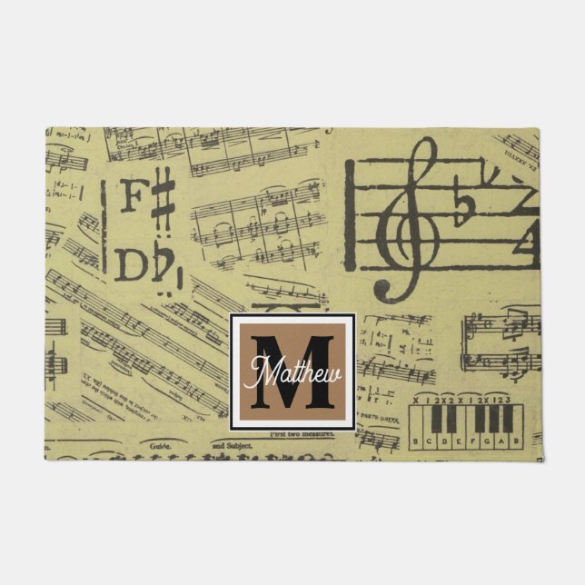 Vintage Musiknote Musician Monogram Fußmatte (Vorderseite)