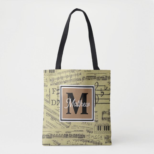 Vintage Musiknote Musician Monogram Tasche (Vorderseite)