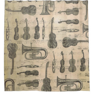Vintage Musiknote Muster Gitarre Violin Tuba Duschvorhang