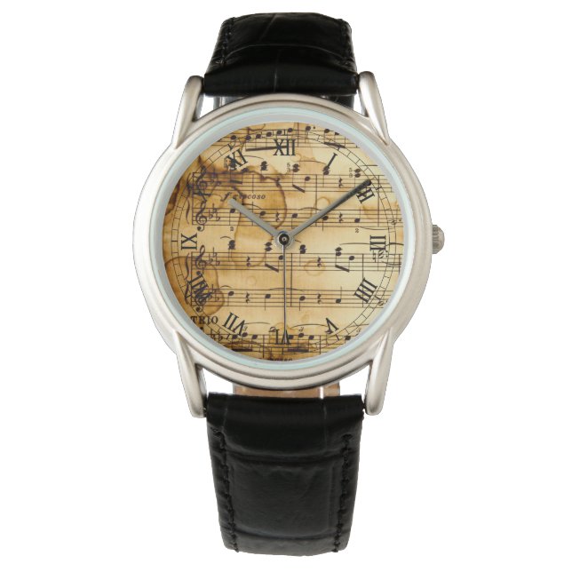 Vintage Musiknoten Armbanduhr (Vorderseite)