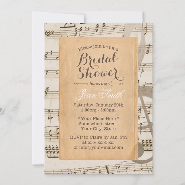 Vintage Musiknoten Elegantes Brautparty Einladung (Vorderseite)