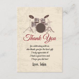 vintage, musique, batterie, carte de remerciements