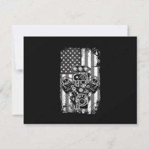 Vintage-Muskelauto-Kolben-Amerikanische-Flagge-Lus Feiertagskarte