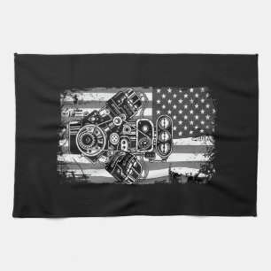 Vintage-Muskelauto-Kolben-Amerikanische-Flagge-Lus Geschirrtuch