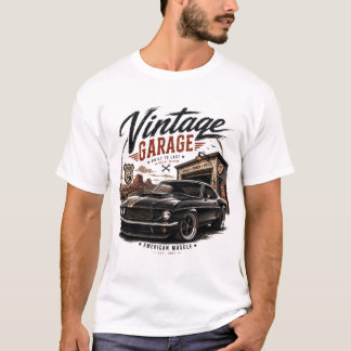 Vintage Mustang Route 66 Garage Sonnenuntergang Gr T-Shirt