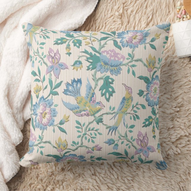 Vintage Muster für Lila Blume und Vögel Kissen (Decke)
