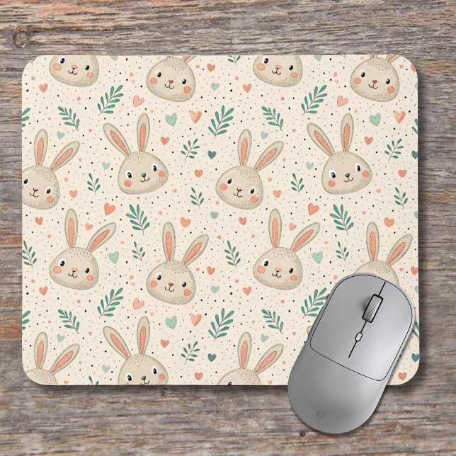 Vintage-Muster mit winzigen Hasengesichtern und Ro Mousepad (Von Creator hochgeladen)
