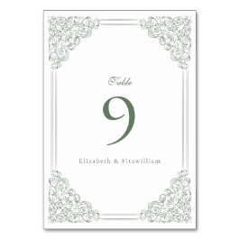Vintage Mute Green Frame Elegante Script Hochzeit Tischnummer