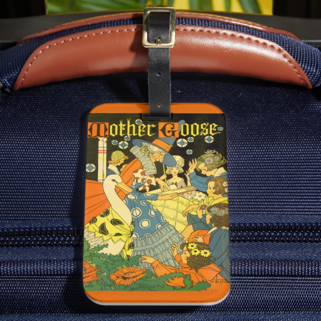 Vintage Mutter Gans lesen Bücher für Kinder Gepäckanhänger (Vorderseite Insitu 2)