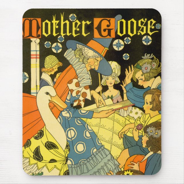 Vintage Mutter Gans lesen Bücher für Kinder Mousepad (Vorne)