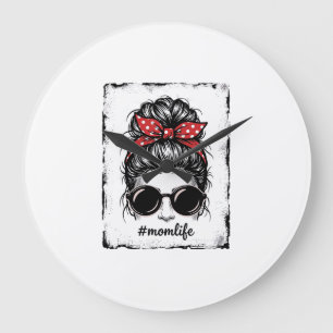 Vintage-Mutter-Leben-Unordentlicher-Bun-Bandana-Sh Große Wanduhr