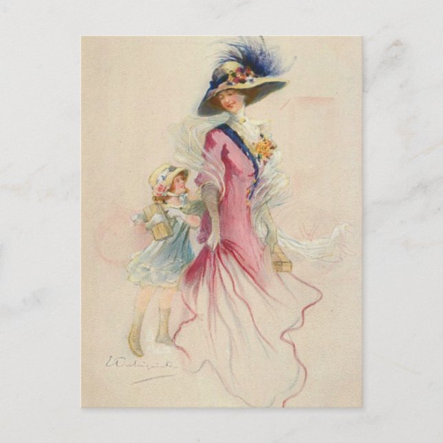 Vintage Mutter und Kind Postkarte (Vorderseite)