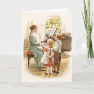 Vintage Mutter und Kinder mit Pianokarte Karte