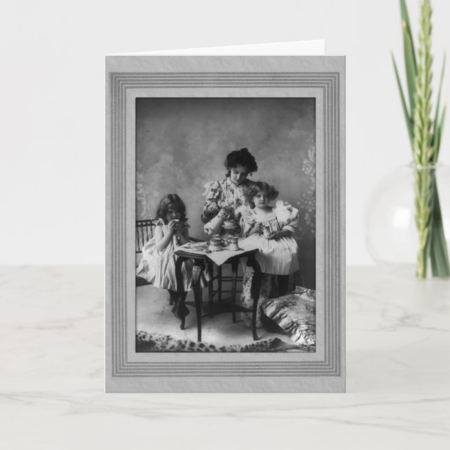 Vintage Mutter und Tochter mit Tee-Party Karte (Vorderseite)