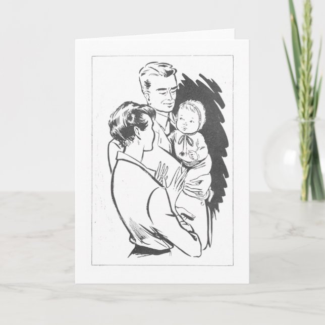 Vintage Mutter und Vater mit Baby Karte (Vorderseite)