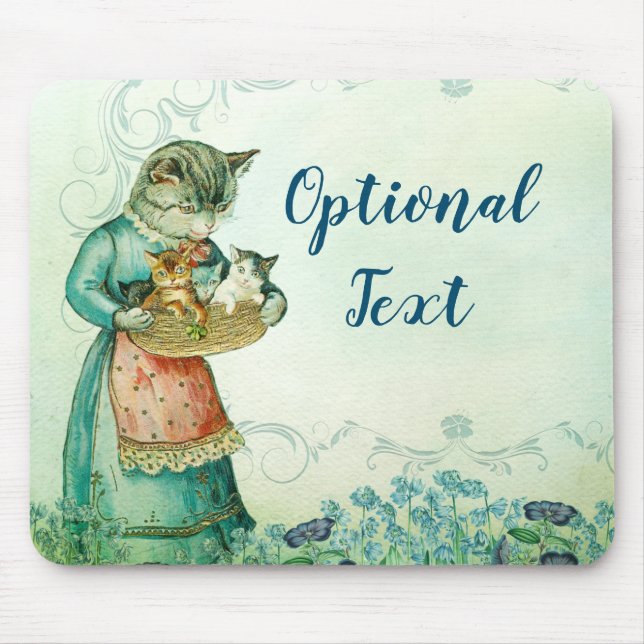 Vintage-Mutterkatze mit Kätzchen  Mousepad (Vorne)