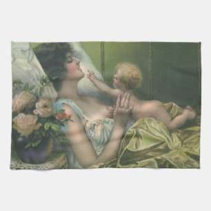 Vintage Muttertag, viktorianische Mutter mit Baby Geschirrtuch