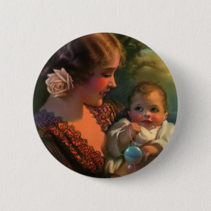 Vintage-Muttertagsporträt, Mutter und Baby Button