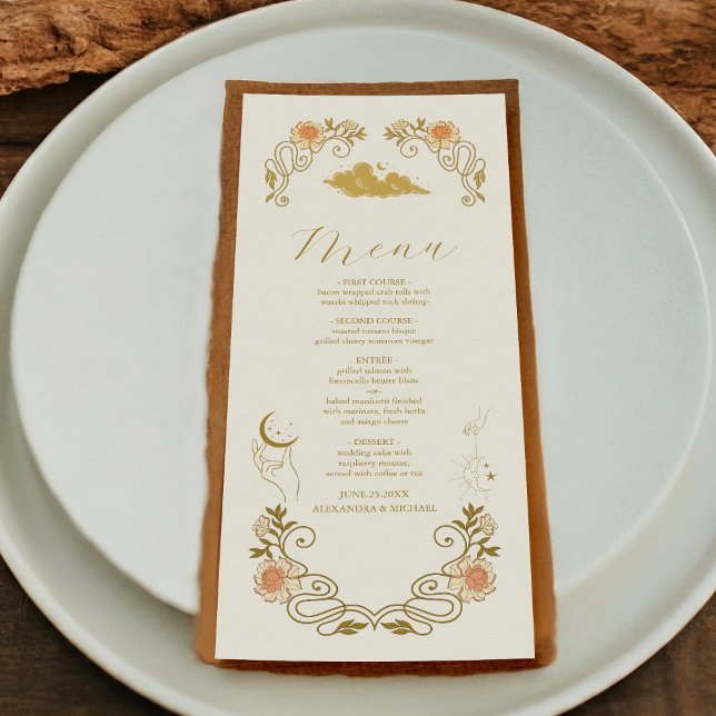 Vintage mystische botanische Hochzeit Menükarte (Von Creator hochgeladen)