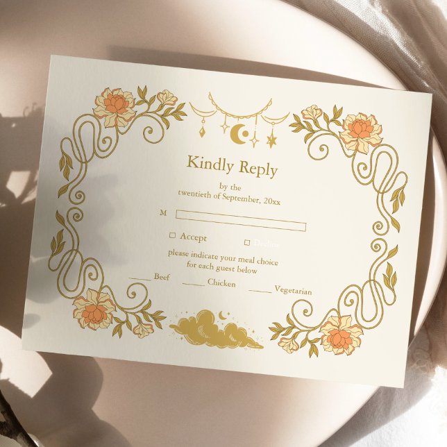 Vintage mystische botanische Hochzeit RSVP Karte (Von Creator hochgeladen)
