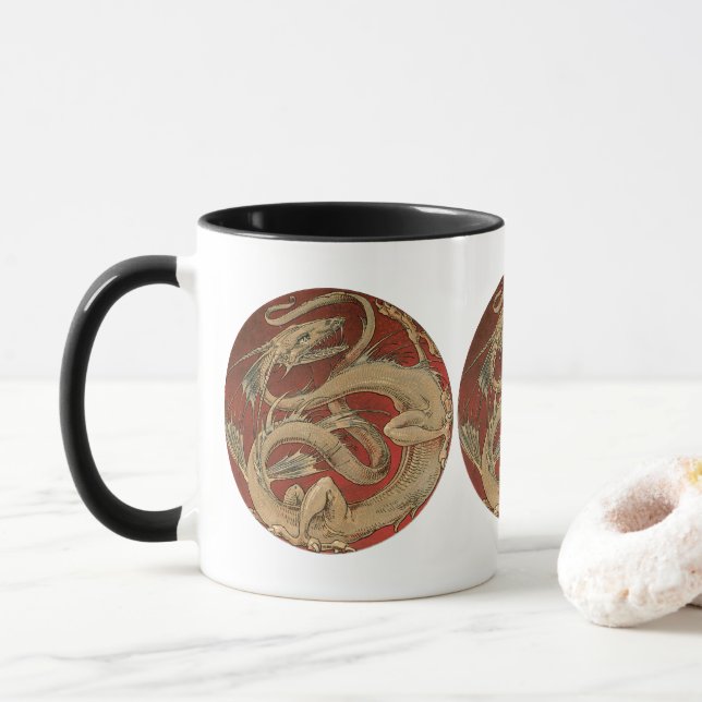 Vintage Mythologie, antiker Goldener Drache Tasse (Mit Donut)