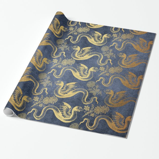 Vintage Mythologie-Fantasie-Drache-Tapete Geschenkpapier (Ungerollt)