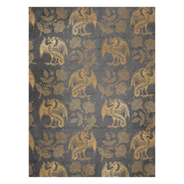 Vintage Mythologie-Fantasie-Drache-Tapete Tischdecke (Vorderseite)