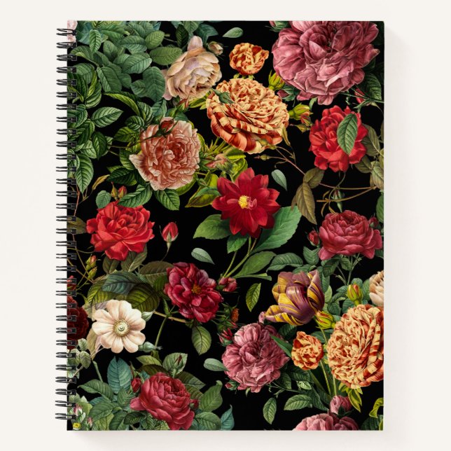 Vintage nächtliche Blumenmuster Notizbuch (Vorderseite)
