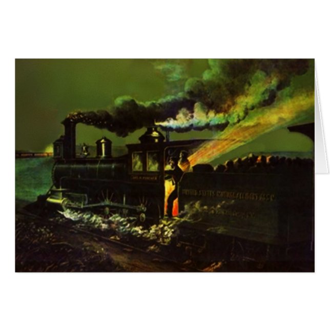 Vintage Nachtzug-Eisenbahneisenbahn-Lokomotivkarte (Vorderseite (Horizontal))