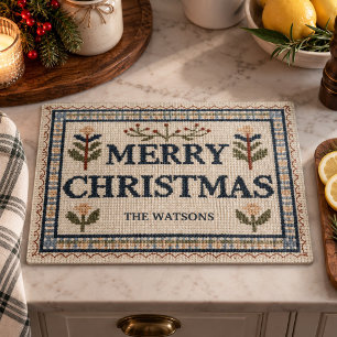 Vintage-Nadelstich Frohe Weihnachten Familienname Schneidebrett