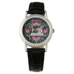 Vintage Nähmaschine: Blumenmuster Personalisiert Armbanduhr