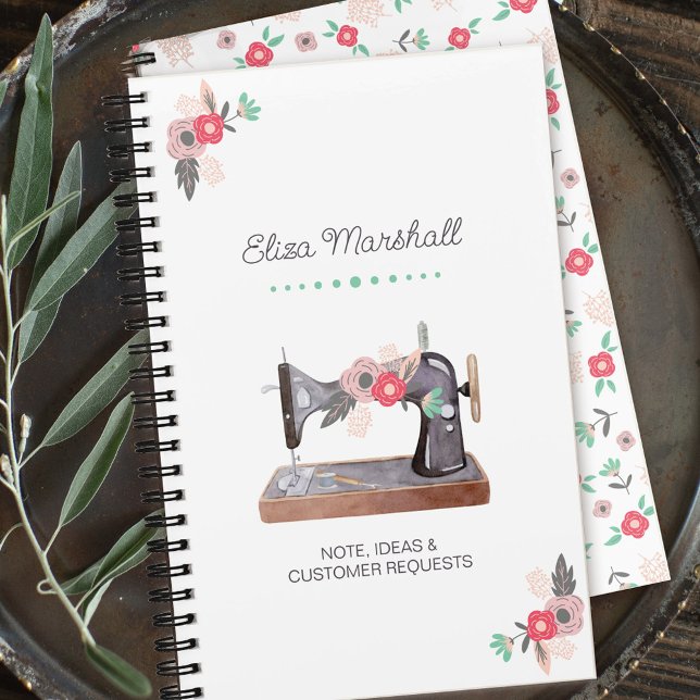 Vintage Nähmaschine Boho Floral Bouquet Notizbuch (Sewing themed notebook - perfect for dressmaker seamstress quilt maker etc)